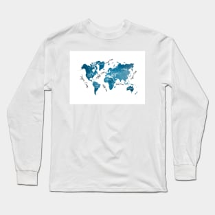 world map blue #map #worldmap Long Sleeve T-Shirt